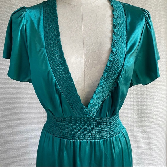 BCBGMaxAzria M Silk Sexy Boho Babydoll Dress Green - Picture 5 of 8